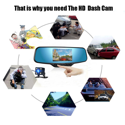 HD 1080P Middle Len Car DVR With Rear View Camera Parking Function Dash Cam Night Vision