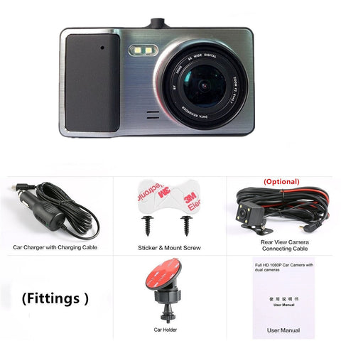 HD 1080P Dual Lens Car Camera With ADAS LDWS Dash Cam Video Recorder Night Vision